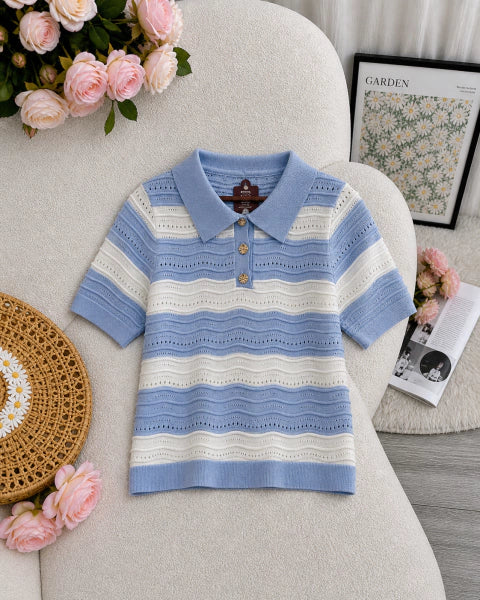 Blusa Gola Polo Azul - Moda Evangelica