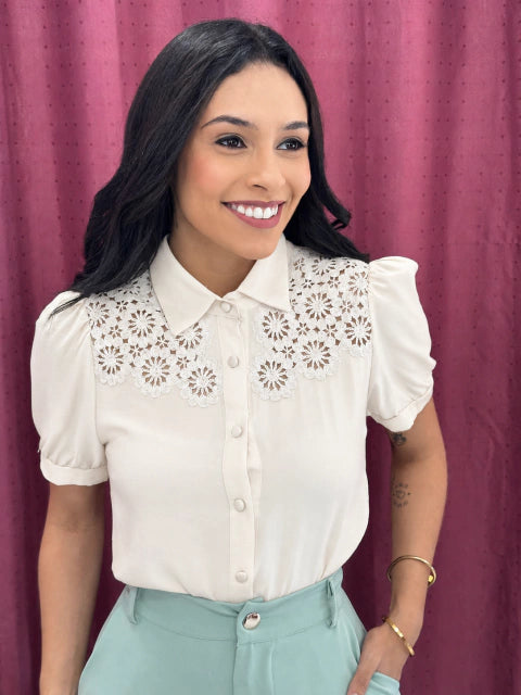 Blusa Renda Branca - Moda Evangelica