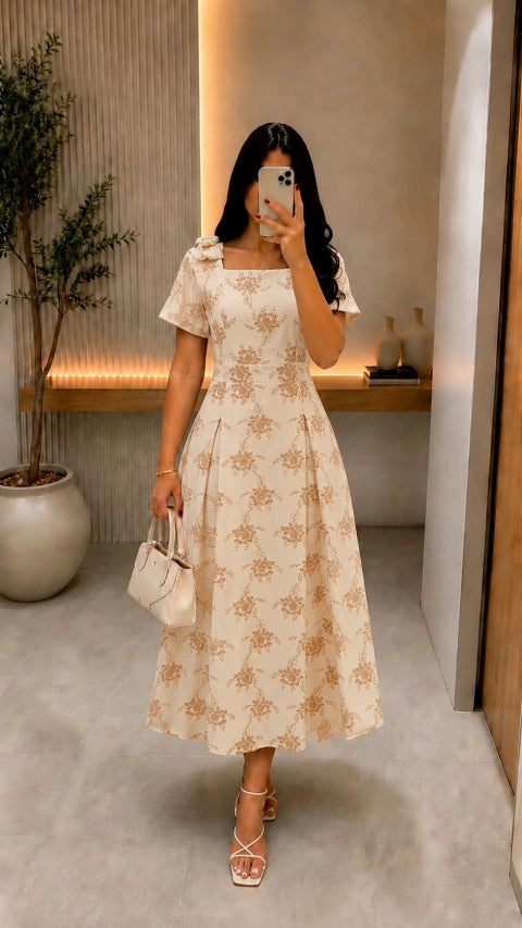 Vestido Paula Bege - Moda Evangelica