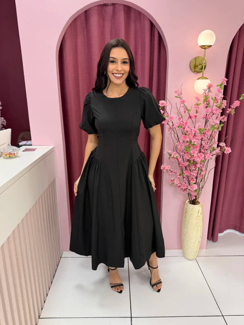 Vestido Social Clássico Preto - Moda Evangelica