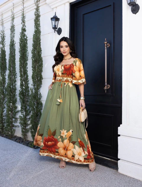 Longo floral verde - Moda Evangelica