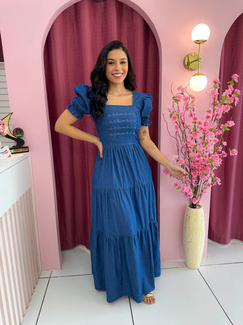 Vestido Charlote Jeans - Moda Evangelica