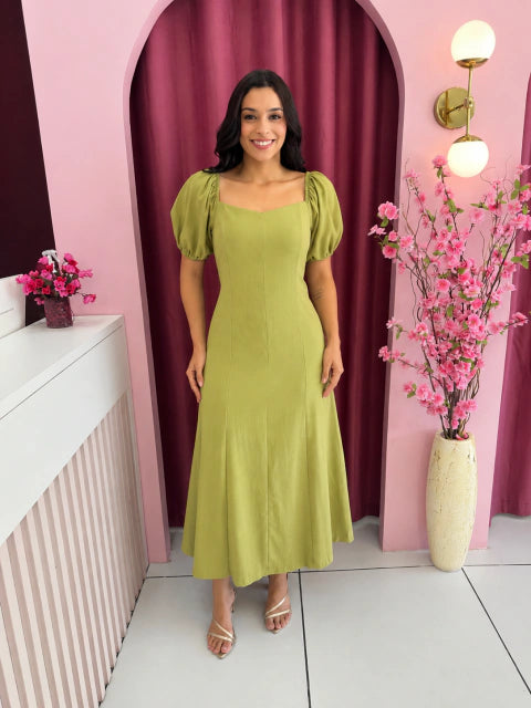 Vestido Ester Verde - Moda Evangelica