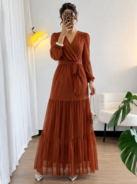 Vestidos Tule Priscila telha - Moda Evangelica