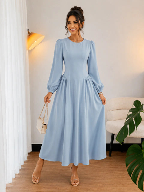 Vestido Clássico ML Azul - Moda Evangelica
