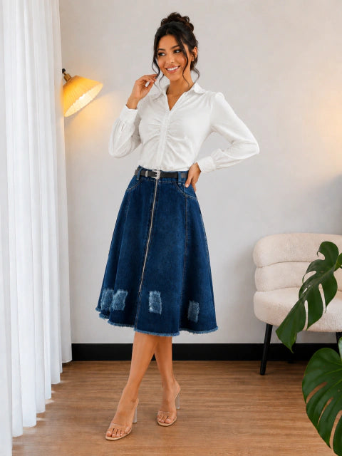 Saia Godê jeans - Moda Evangelica