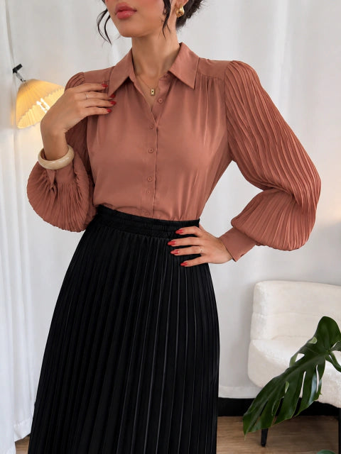 Blusa Manga Plissada Marrom - Moda Evangelica