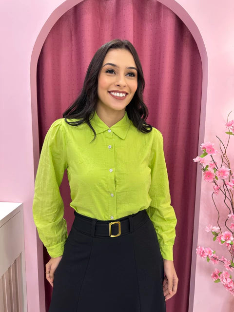 Camisa Bordada Verde - Moda Evangelica