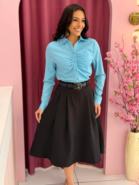 Camisa Pedrinhas azul - Moda Evangelica