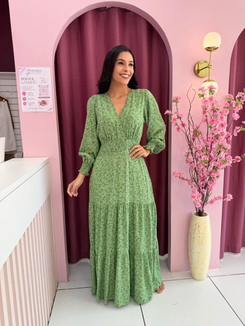 Longo floral Ml verde - Moda Evangelica
