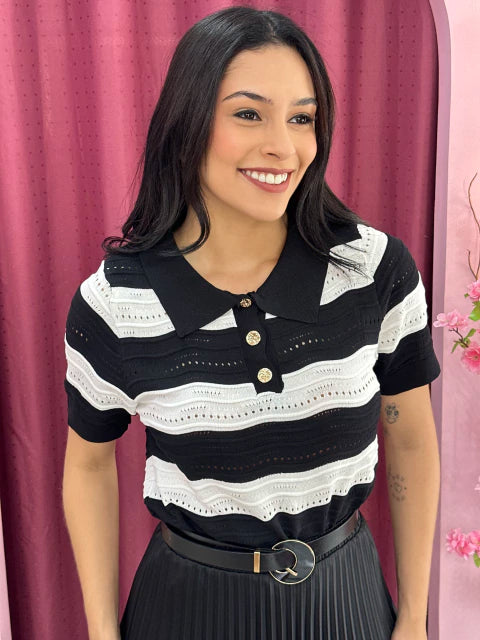 Blusa Gola Polo Preta - Moda Evangelica