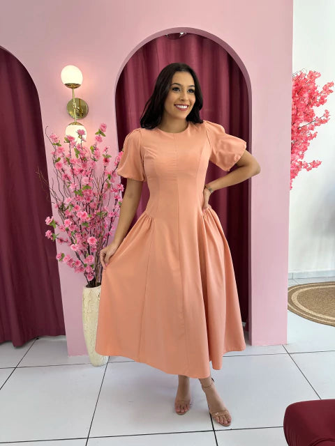 Vestido Social Clássico Salmão - Moda Evangelica