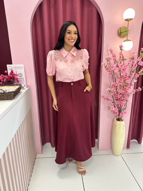 Saia longa Vinho - Moda Evangelica
