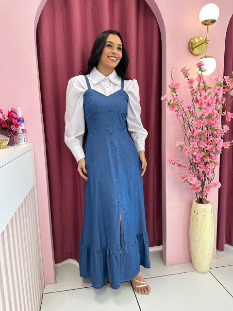 Vestido Meggy Jeans - Moda Evangelica