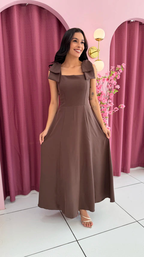 Vestido Laço Marrom - Moda Evangelica